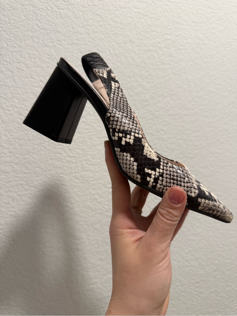 Snake-Print Slingback Heel in Black & Cream